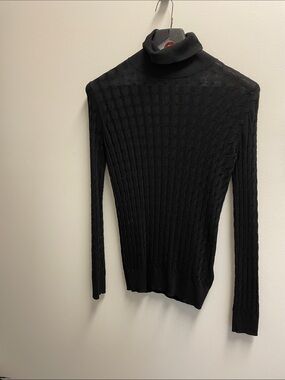 Classic Black Cable-Knit Turtleneck Sweater - Women's